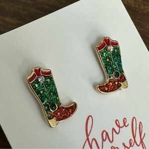 Festive Christmas Western Cowboy Cowgirl Boot Stud Earrings